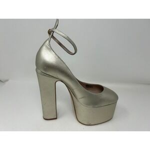 Zigi Womens Nicole Metallic Gold Platform Pumps Ankle Strap Block Heel Size 7